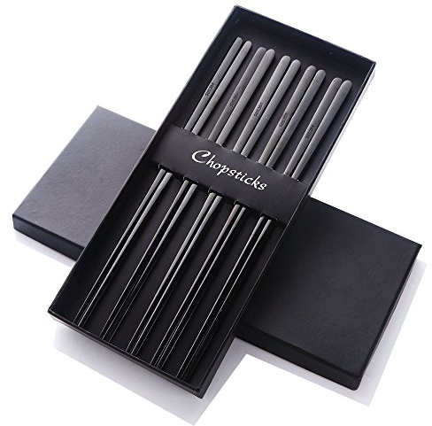 Buyer Star 5 Paar Essstäbchen Schwarz Metall wiederverwendbar Korean Stäbchen 9 Zoll Edelstahl Reusable Chopsticks 18/10
