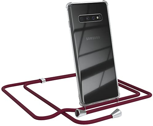 EAZY CASE Handykette kompatibel mit Samsung Galaxy S10 Plus Handyhülle mit Umhängeband, Handykordel mit Schutzhülle, Silikonhülle, Hülle mit Band, Stylische Kette für Smartphone, Burgunder Rot