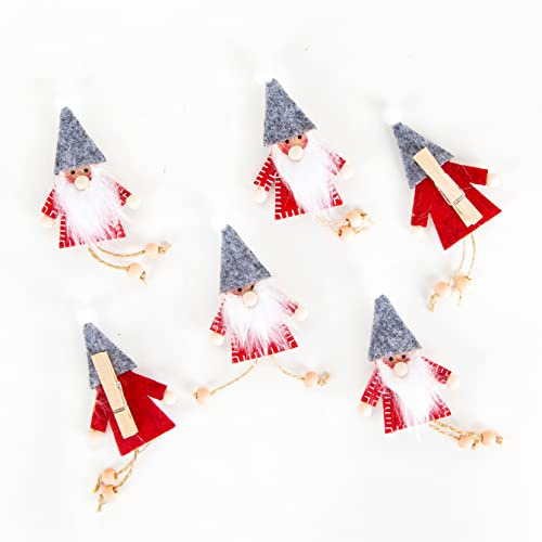 Logbuch-Verlag 6 Wichtel Figuren mit Klammer – 11 cm – Weihnachtsdeko aus Filz mit baumelnden Beinen – Wichtel Geschenk Anhänger für Tüten, Kinder, Nikolaus, Weihnachten