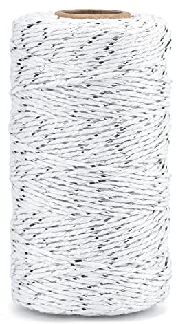 G2PLUS Silbergarn Baumwollschnur mit Goldschnur, 100M Bäcker Bindfäden Naturliches Baumwollgarn, 2MM Bastelschnur Baumwollkordel Schnur Perfekt für DIY Kunstgewerbe Gartenarbeit