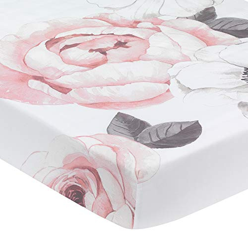 Lambs & Ivy Spannbettlaken für Babybett, Baumwolle, Aquarellmuster, Rosa / Weiß