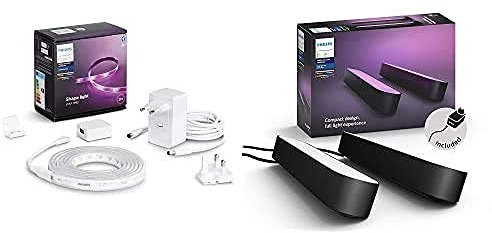 Philips Hue Lightstrip Tira Inteligente LED 2m, con Bluetooth, Luz Blanca y Color + Play Barra de luz regulable, incluye alimentador, 2 unidades