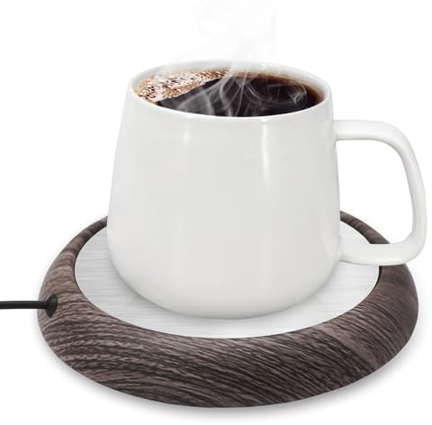 Coffee Mug Warmer, USB Cup Warmer Tea Warmer with Non-Slip Base, Beverage Mug Warmer for Milk Coffee Tea, Cup Mug Warmer Heated Coaster for Home Office Coffee Cup Warmer (Dark Wood Grain, 100mm)