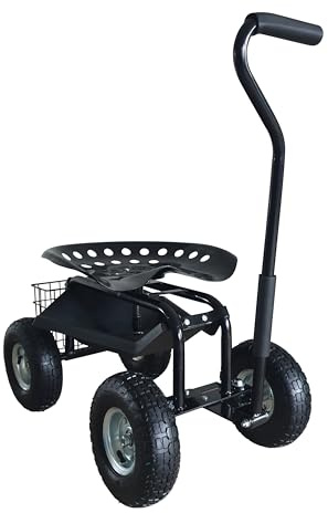 AXI AG22 fahrbarer Rollsitz für den Garten in Schwarz | Gartenwagen/Gartensitz aus Metall bis 150 kg belastbar | Rollwagen für Gartenarbeit mit Ablage