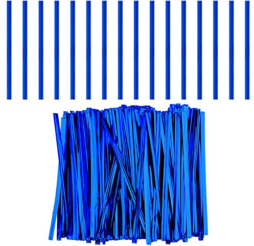 LUTER 750pcs 4 Inch Metallic Twist Ties, Reusable Bag Ties Plastic Bread Twist Tie for Treat Bags Coffee Bags Snacks Cake Pops Party Favors (Blue),Embellishment Christmas Atmosphere