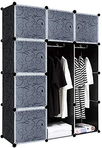 XMTECH DIY Regalsystem Kleiderschrank mit Tür Steckregal aus Kunststoff (6 Boxen)