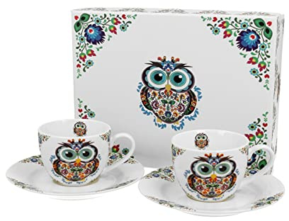 Atelier Harmony Espressotassen Eule Charly 2 Espressotassen 2 Unterteller 110ml mit Geschenkkarton