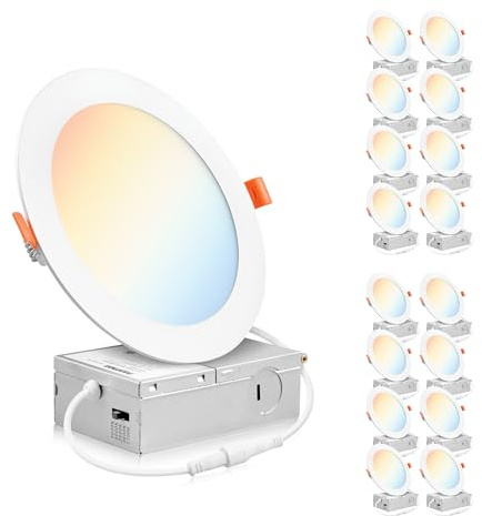 PARMIDA (16 Pack) 6 Inch Dimmable 5CCT Ultra-Thin LED Recessed Ceiling Light with Junction Box, 5 Color Selectable 2700K/3000K/3500K/4000K/5000K, 12W, Canless Wafer Slim Panel Downlight, IC Rated, ETL