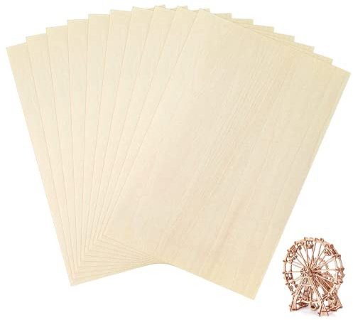 OWLKELA Lot de 10 feuilles de bois de tilleul rectangulaires - Planches de bois idéales pour projets au laser, de loisirs créatifs, artistiques et la pyrogravure - 30 x 20 x 0,2 cm