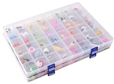 BangQiao 2 Pack Fixed 48 Grids Clear Plastic Divider Storage Box, Transparent Organizer Container Case for Bead, Button, Jewelry, Diamond, Craft, Small Parts, Sewing Kit，DIY Accessories