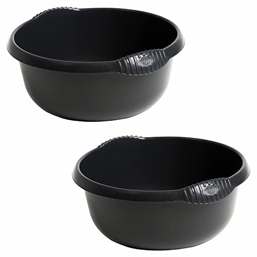 JMS we create smile - (Set of 2 Round Multipurpose Plastic Bowl Black | Washing Up Bowl 32 CM Mixing Bowl Washing Basin Sink Bowl.