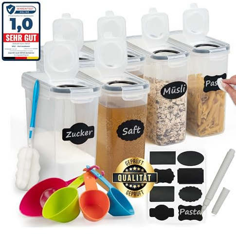 Soz® 2,5L 6er Vorratsdosen Starter-Set mit Deckel - BPA-frei, luftdicht, geruchsneutral, stapelbar, mottensicher - Mehl-Schütt-Dose - Küchen-Aufbewahrungs-Box im 6er Set (6)