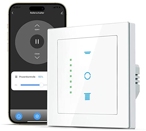 CURRYSMARTER Interruttore Wi-Fi per tapparelle, [6 gen] veneziane con LED controllabile, controllo tapparelle compatibile con Echo Alexa/Google, 80x80 mm