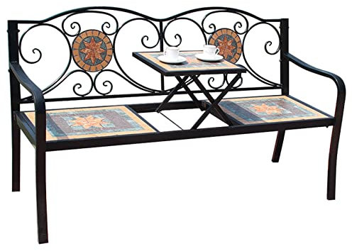 XIGOUZIQU Terrassenbank aus Holz, Gartenbank, Parkbank, Akazienholz, for Pool, Strand, Balkon, Veranda, Terrasse, Garten, stabile Stahlmöbel, mit Tisch (Color : Brown)