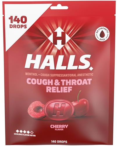 Halls Cough and Throat Relief Cherry Cough Drops, Bulk Pack, 140 Drops