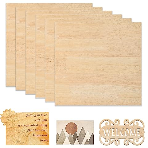6 Stück Sperrholz 3mm für Laser Graviermaschine Und Laser Cutter, Gespleißtes Sperrholz aus Gummibaumholz 30,5 x 30,5 cm, unbehandeltes Holz Für DIY-Heimdekoration, Spielzeugpuzzle