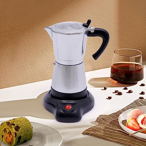 EurHomePlus 300 ml 480 W aluminium elektrisk espressospis mokakrukor med bas 6 espressomuggar för familjer, sammankomster, kaféer, kontor, studentsovsalar, affärsresor etc. (silver)