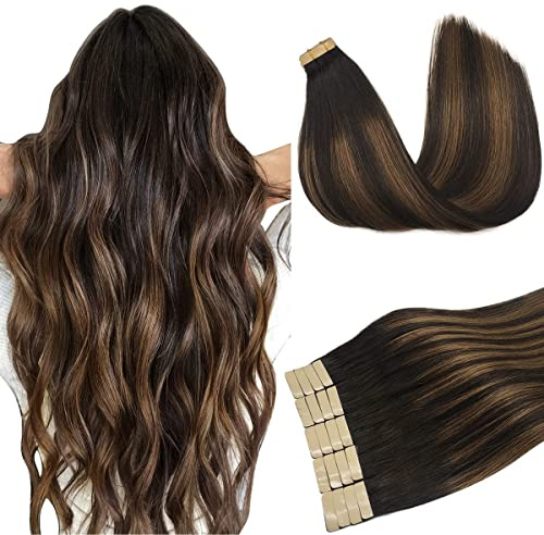 DOORES Haare Extension Bondings Haare Extension, Balayage Dunkel Braun to Chestnut Braun 60cm (24zoll) 50g 20pcs, Skin Weft Tape Extensions Skin Weft Remy Hair Tape | 50g Echtes Remy Glatt Tape In Extensions, Unsichtbar, Nahtlose Skin Weft FÜR Frauen, Alltagstauglich, Glatt #2/6/2