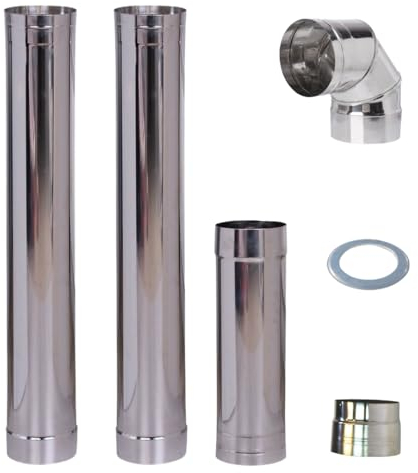 Edelstahlrohre Rauchrohr Set Ofenrohr Abgasrohre 130mm Inox 304 Edelstahl Abgasrohr 1m 0,5 m Bogen Winkelrohr 90° für Rauchabzug Adapter schornstein Erweiterung Ofenrohr Wandrosette, Durchmesser 130mm