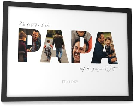 Papierschmiede® Geschenk für Papa Bild mit Fotos - A4 im Bilderrahmen - Personalisiertes Vatertagsgeschenk - Bester Papa Poster personalisierbar Geburtstag Vatertag Weihnachten