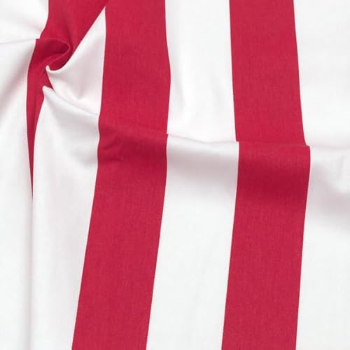 STOFFKONTOR 100% Baumwolle Köper Stoff Blockstreifen - Meterware, Farbe Rot-Weiss - zum Nähen von Bekleidung und Homeaccessoires