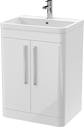 Balterley Vanity Unit with Basin Floor Standing, 2 Door Soft Close with Rectangular Sink, Bathroom Vanity Units with Basin, Bathroom Sink Storage Cabinet - 328 x 450 x 840mm (Gloss White)