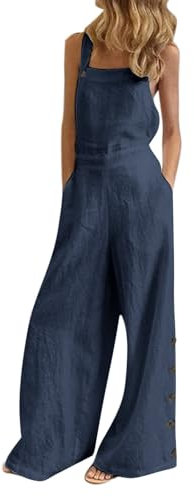 RMBLYfeiye Overall Damen Festlich Kleid Sommer Einmal Schutzanzüge Einfarbiges Knopfleiste Spaghetti Jumpsuit Mit Taschen Rückenfrei Onesie Ärmelloser California Romper