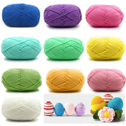 Hilo de Crochet, 10 Piezas Lanas para Tejer a Mano, 50g Hilo de Algodón para Ganchillo y Manualidades, con Algodón de Leche, 10 Colores