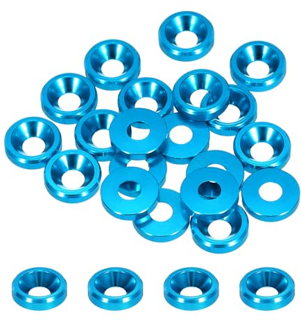 QUARKZMAN Arandelas Cónicas Avellanadas M3 Agujero Diámetro 3.1mm Arandelas de Copa de Aluminio para Tornillos RC/FPV/PC/Dron Modelos Paquete de 20 (Azul Claro)