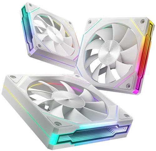 AsiaHorse Ventilateur de boîtier PC ARGB 120MM [Lot de 3] [Infinity Mirror] [HDB] Ventilateur RGB 1800RPM 5V 3PIN ARGB et ventilateur PWM 12V 4PIN durée de vie de 50000H AMICIPro Blanc
