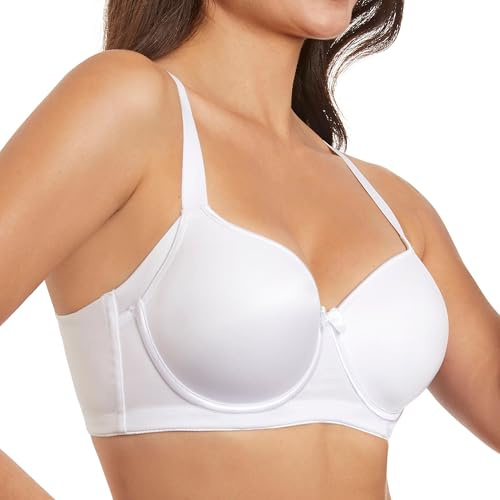 Selene, Sujetador de Mujer Efecto Seda, con Aros, Copas Acolchadas y Banda de Alta Comodidad, Colección Lisa, Color Blanco, Talla 100C