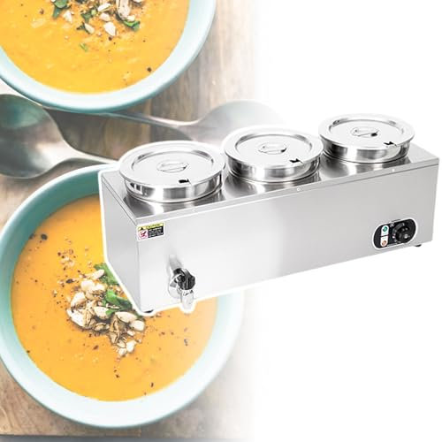 HCAUYNN Macchina per La Conservazione del Riscaldamento A Bagnomaria da Tavolo, Scaldavivande con Termostato in Acciaio Inox, Contenitore Caldo per Liquidi da Cucina,3barrel
