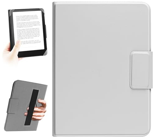HoYiXi Universal Hülle für 6,8 Zoll,7 Zoll Kindle eReader. Kompatibel mit Paperwhite (2024-2019)/Kobo,Pocketbook,Tolino,Sony,Elastic Seilfall-Schutzhülle für 6-6,8'' E-Book-Reader,Grau -White