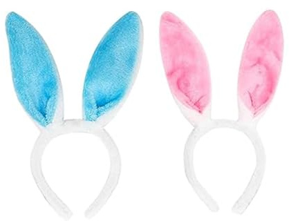 2pcs Kids Adults Plush Easter Bunny Ears Headband Rabbit Ears Hairband Head Boppers Bunnies Hair Band Costume Cosplay Set Halloween Party Favors Decorations for Women Girls Boys Childrens (Pink Blue)