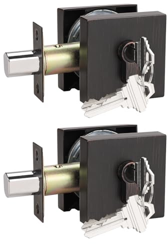 Probrico Oil Rubbed Bronze Double Cylinder Deadbolt,Keyed Both Side,Residential Security Square Door Lock for Interior and Exterior,All Keyed Alike,2Pack