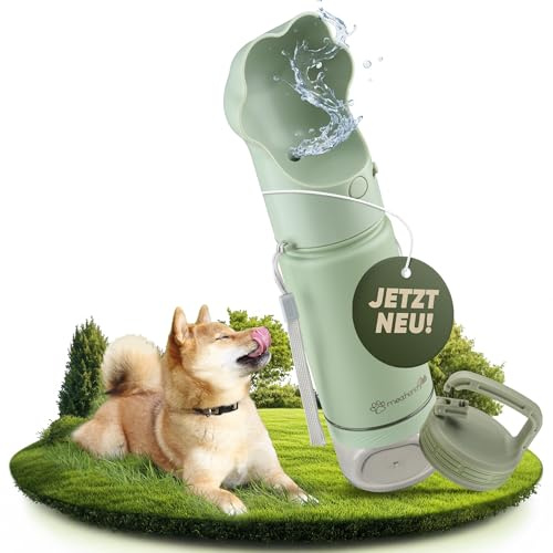 mea:hana Pets Hundetrinkflasche für unterwegs mit Trinkdeckel & Aufbewahrung -Ideal für Reisen,Outdoor- Isolierte Edelstahl Flasche,Hundeflasche mit Futterbehälter - GRATIS Zusatz-Deckel mit Karabiner