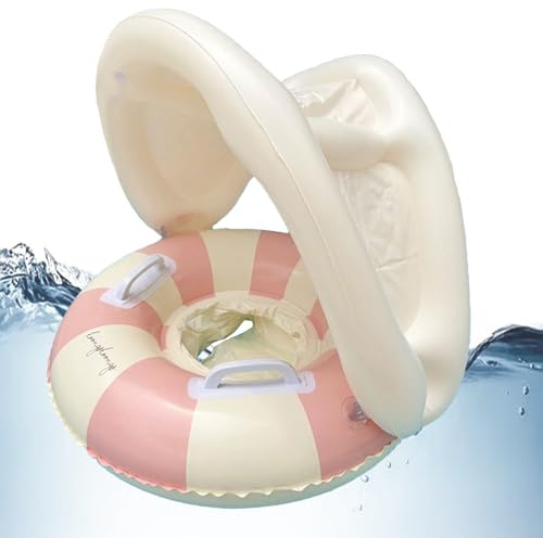 Galleggiante Nuoto per Neonato | Anello Galleggiante Nuotatura con Capeline Protezione Solare | Sedile Gonfiabile Sicuro Giocattolo Pieghevole Anello Di Nuoto per Spiaggia E Estate