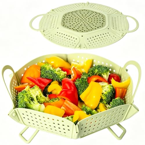 Large Collapsible Silicone Steamer Basket, Folding Silicone Vegetable Steamer Basket With Handles, BPA Free, Expandable for Pot, Non Slip Feet, Compact Storage, Dishwasher Safe
