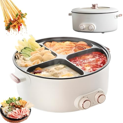 Pentola elettrica da 6 l, fornello a 4 scomparti con controllo della temperatura indipendente per casa e dormitorio, scaldavivande multifunzione