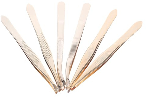 HONITANO 6 Piezas Pinzas Profesionales de Acero Inoxidable para Cejas y Pestañas Precisión con Punta Recta Inclinada y Curvada para Extensiones y Aplicación de Pelos Faciales