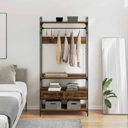 ZQQLVOO Armario de Madera Industrial con Acabado Mate 89 x 39 x 184.5 cm - Amplio Mueble de Almacenamiento con Estantes y Barras Colgantes para Dormitorio Urbano | Estructura Robusta