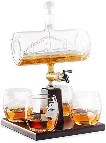Decanter per Vino in Botti di Rovere, 1100 ml, Vetro per Uso Alimentare, Senza Piombo, Regalo Artigianale Fatto a Mano (Trasparente)