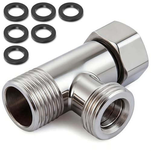 CONJURAIDE Adaptador de conexión de agua en T de 1/2 pulgadas (20 mm de diámetro), acero inoxidable de 1/2 pulgadas, adaptador de conexión de agua con 6 juntas de goma G1/2, adaptador para grifo de