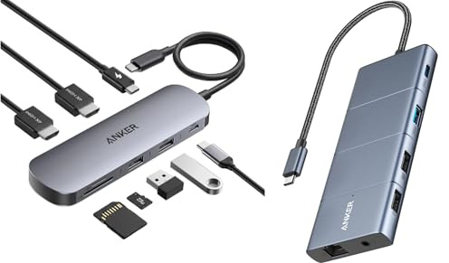Anker USB C Hub, 11-in-1 Docking Station Dual Monitor, 10 Gbps USB-C and USB-A Data Ports & Nano 8-in-1 USB C Docking Station, Dual Monitor Laptop Dock with 4K@60 Hz HDMI