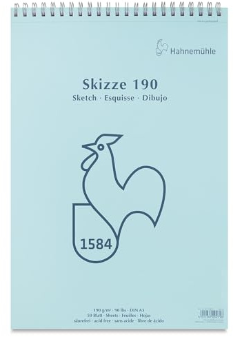 Hahnemühle Skizze 190 g/m², Skizzenblock, DIN A3, 50 Blatt, Zeichenblock, spiralisiert