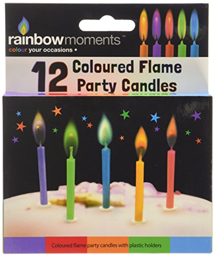 Boxer Gifts 12 Coloured Flame Party Candles - Multicoloured Flames – Birthday Candles For Cakes – 8 Minute Burning Time – Cake Decorations & Toppers