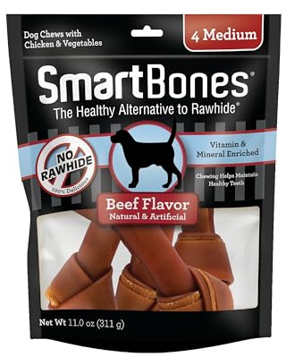 SmartBones Medium Chews With Real Beef 4 Count, Rawhide-Free Chews For Dogs
