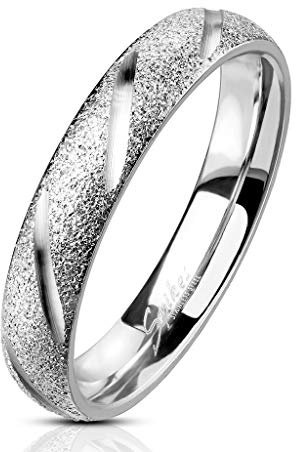 Bungsa Sandgestrahlter Edelstahlring Diamant Cut silber schmal 49-70 aus 316L Edelstahl