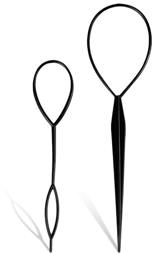 Trimming Shop Hair Braid Tool Set – Durable Plastic Topsy Tail Tool, Black Flexible Ponytail Maker Large & Small Hair Styling Tools for Women & Girls, Creative Hairstyle Loop Accessory (Pack of 1)