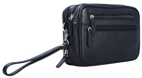 STILORD 'Nero' Handgelenktasche Herren Leder mit Doppelkammer Vintage Handtasche Clutch für 8,4 Zoll Tablets ideal für Reisen Festival Herrenhandtasche echtes Leder, Farbe:schwarz